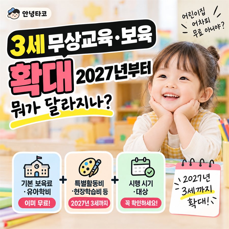 3세 무상교육·보육 확대 2027년 시행 내용 정리